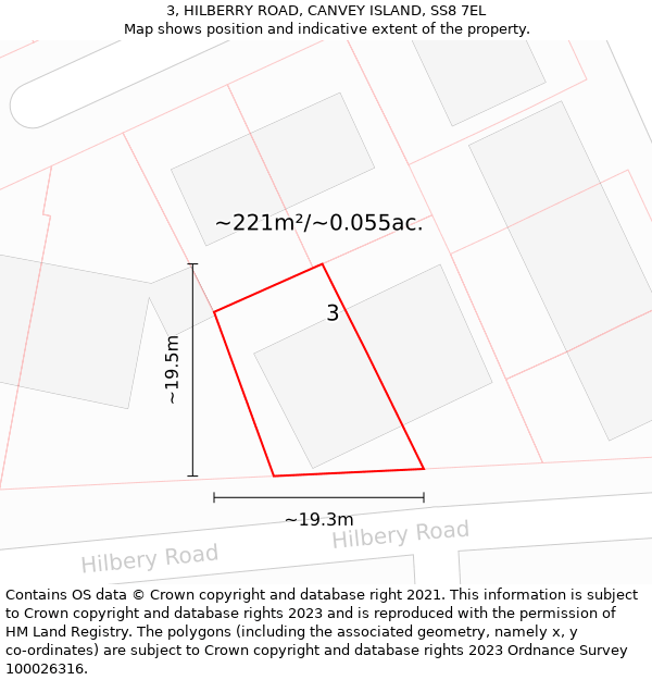 3, HILBERRY ROAD, CANVEY ISLAND, SS8 7EL: Plot and title map