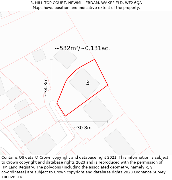 3, HILL TOP COURT, NEWMILLERDAM, WAKEFIELD, WF2 6QA: Plot and title map