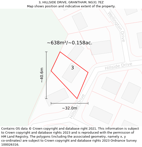 3, HILLSIDE DRIVE, GRANTHAM, NG31 7EZ: Plot and title map