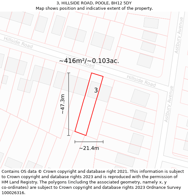 3, HILLSIDE ROAD, POOLE, BH12 5DY: Plot and title map