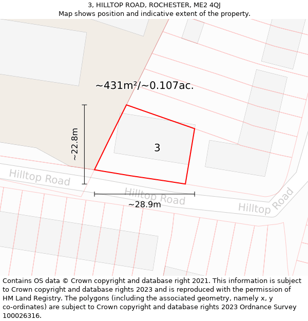 3, HILLTOP ROAD, ROCHESTER, ME2 4QJ: Plot and title map