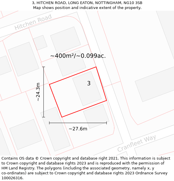 3, HITCHEN ROAD, LONG EATON, NOTTINGHAM, NG10 3SB: Plot and title map