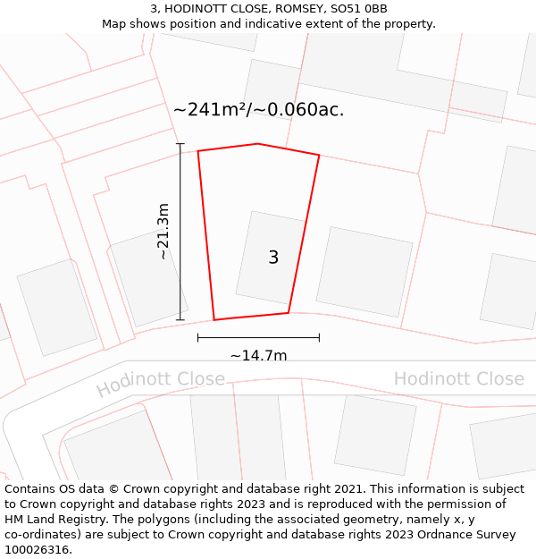 3, HODINOTT CLOSE, ROMSEY, SO51 0BB: Plot and title map