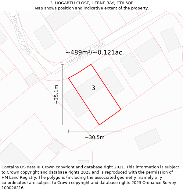 3, HOGARTH CLOSE, HERNE BAY, CT6 6QP: Plot and title map