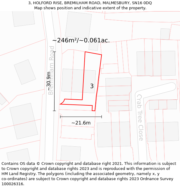 3, HOLFORD RISE, BREMILHAM ROAD, MALMESBURY, SN16 0DQ: Plot and title map