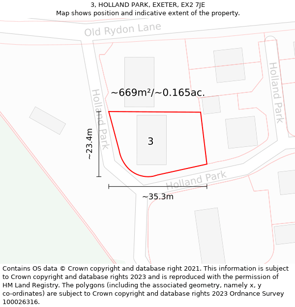 3, HOLLAND PARK, EXETER, EX2 7JE: Plot and title map
