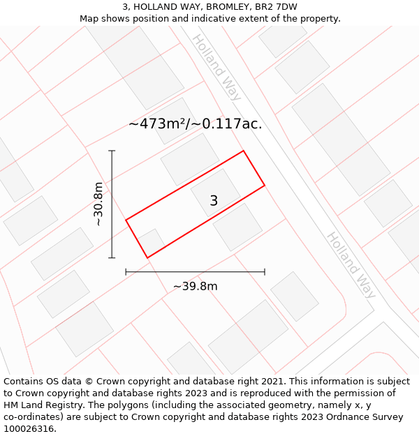 3, HOLLAND WAY, BROMLEY, BR2 7DW: Plot and title map
