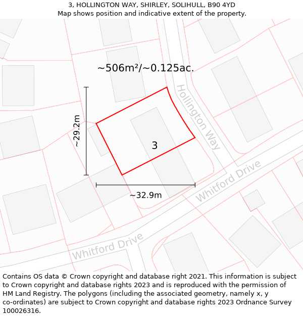 3, HOLLINGTON WAY, SHIRLEY, SOLIHULL, B90 4YD: Plot and title map