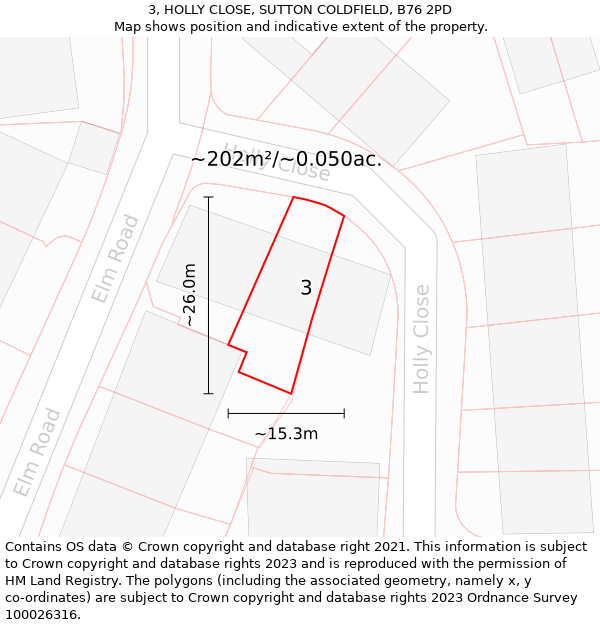 3, HOLLY CLOSE, SUTTON COLDFIELD, B76 2PD: Plot and title map