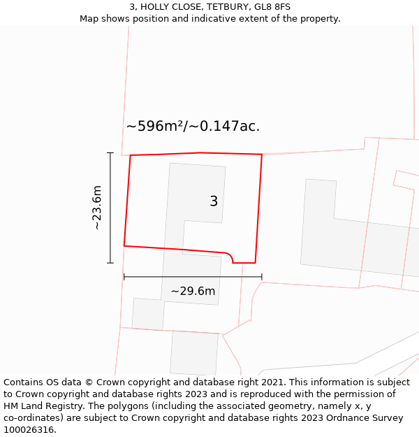 3, HOLLY CLOSE, TETBURY, GL8 8FS: Plot and title map