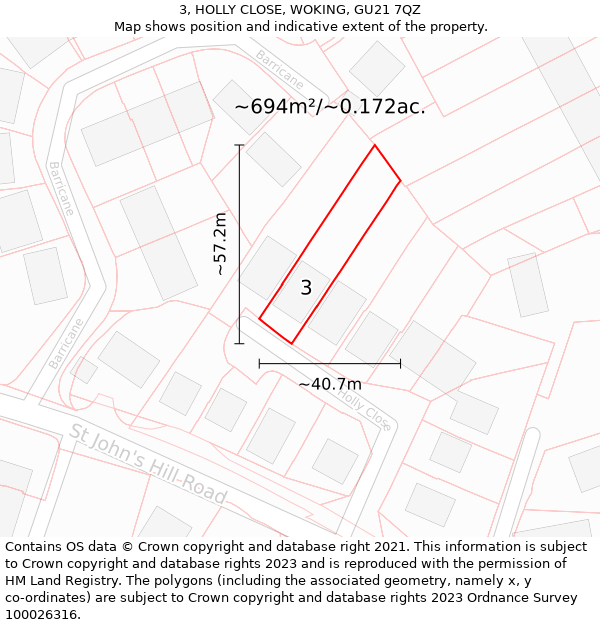 3, HOLLY CLOSE, WOKING, GU21 7QZ: Plot and title map