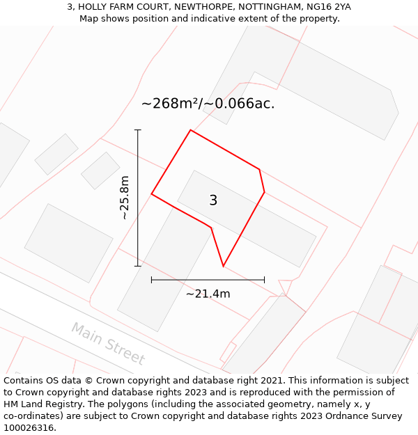 3, HOLLY FARM COURT, NEWTHORPE, NOTTINGHAM, NG16 2YA: Plot and title map