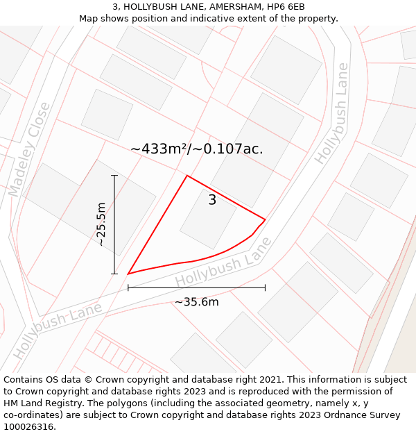 3, HOLLYBUSH LANE, AMERSHAM, HP6 6EB: Plot and title map