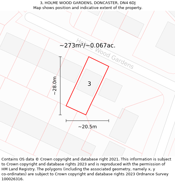 3, HOLME WOOD GARDENS, DONCASTER, DN4 6DJ: Plot and title map