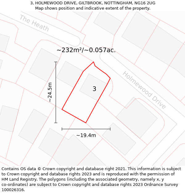 3, HOLMEWOOD DRIVE, GILTBROOK, NOTTINGHAM, NG16 2UG: Plot and title map