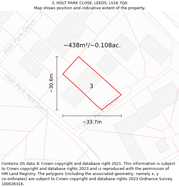 3, HOLT PARK CLOSE, LEEDS, LS16 7QA: Plot and title map