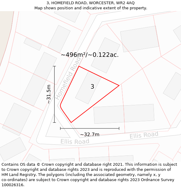 3, HOMEFIELD ROAD, WORCESTER, WR2 4AQ: Plot and title map