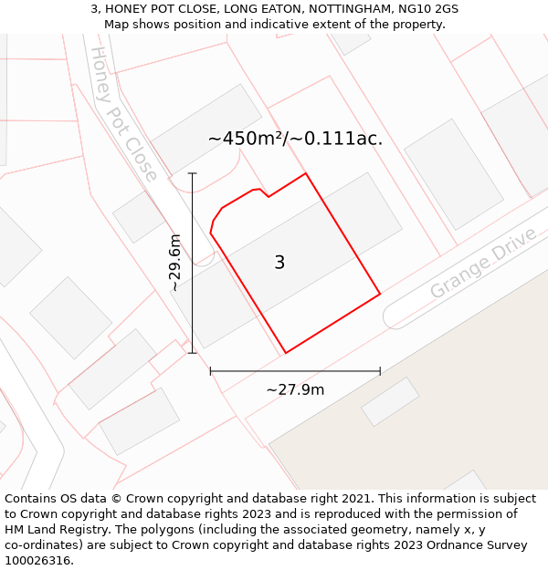 3, HONEY POT CLOSE, LONG EATON, NOTTINGHAM, NG10 2GS: Plot and title map