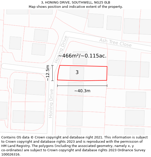 3, HONING DRIVE, SOUTHWELL, NG25 0LB: Plot and title map