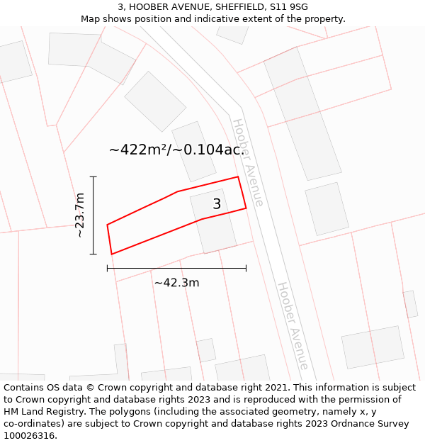 3, HOOBER AVENUE, SHEFFIELD, S11 9SG: Plot and title map