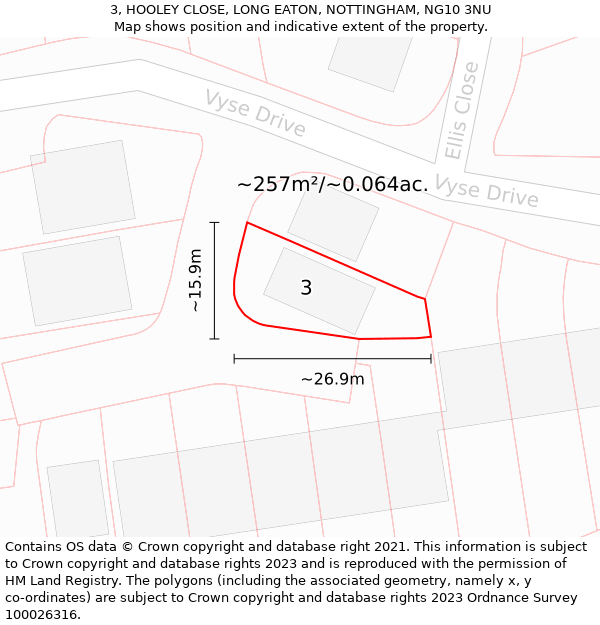 3, HOOLEY CLOSE, LONG EATON, NOTTINGHAM, NG10 3NU: Plot and title map