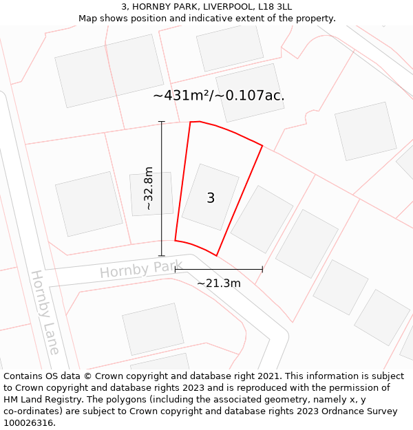 3, HORNBY PARK, LIVERPOOL, L18 3LL: Plot and title map