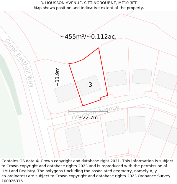 3, HOUSSON AVENUE, SITTINGBOURNE, ME10 3FT: Plot and title map