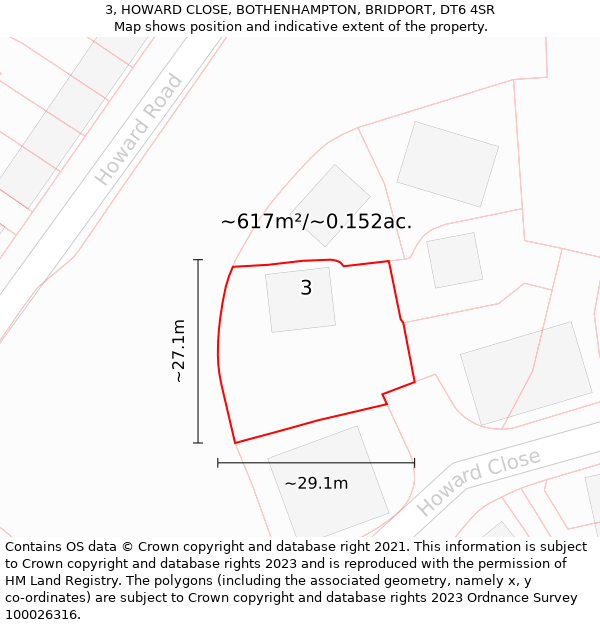 3, HOWARD CLOSE, BOTHENHAMPTON, BRIDPORT, DT6 4SR: Plot and title map