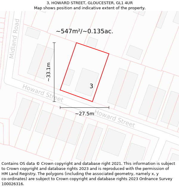 3, HOWARD STREET, GLOUCESTER, GL1 4UR: Plot and title map