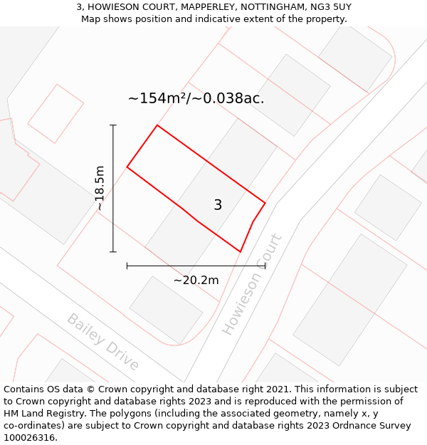 3, HOWIESON COURT, MAPPERLEY, NOTTINGHAM, NG3 5UY: Plot and title map