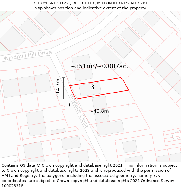 3, HOYLAKE CLOSE, BLETCHLEY, MILTON KEYNES, MK3 7RH: Plot and title map