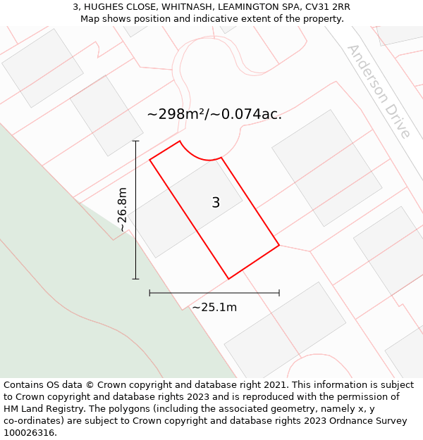 3, HUGHES CLOSE, WHITNASH, LEAMINGTON SPA, CV31 2RR: Plot and title map