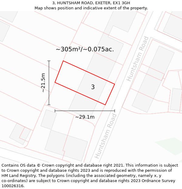 3, HUNTSHAM ROAD, EXETER, EX1 3GH: Plot and title map