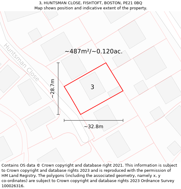 3, HUNTSMAN CLOSE, FISHTOFT, BOSTON, PE21 0BQ: Plot and title map