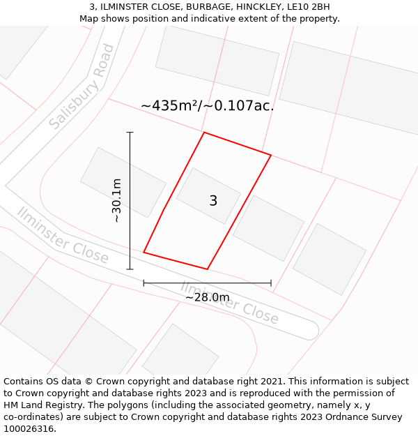 3, ILMINSTER CLOSE, BURBAGE, HINCKLEY, LE10 2BH: Plot and title map