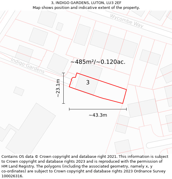 3, INDIGO GARDENS, LUTON, LU3 2EF: Plot and title map