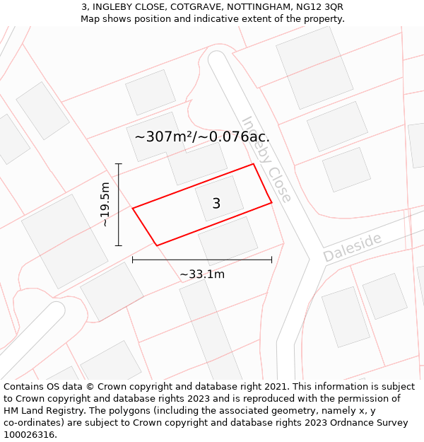 3, INGLEBY CLOSE, COTGRAVE, NOTTINGHAM, NG12 3QR: Plot and title map