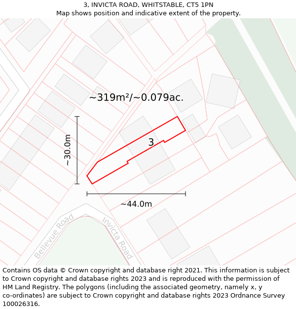 3, INVICTA ROAD, WHITSTABLE, CT5 1PN: Plot and title map