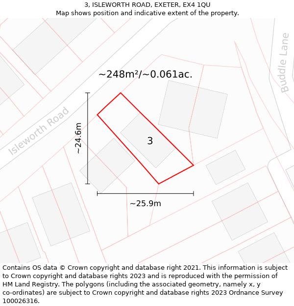 3, ISLEWORTH ROAD, EXETER, EX4 1QU: Plot and title map