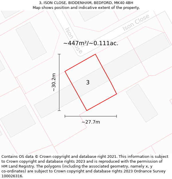 3, ISON CLOSE, BIDDENHAM, BEDFORD, MK40 4BH: Plot and title map