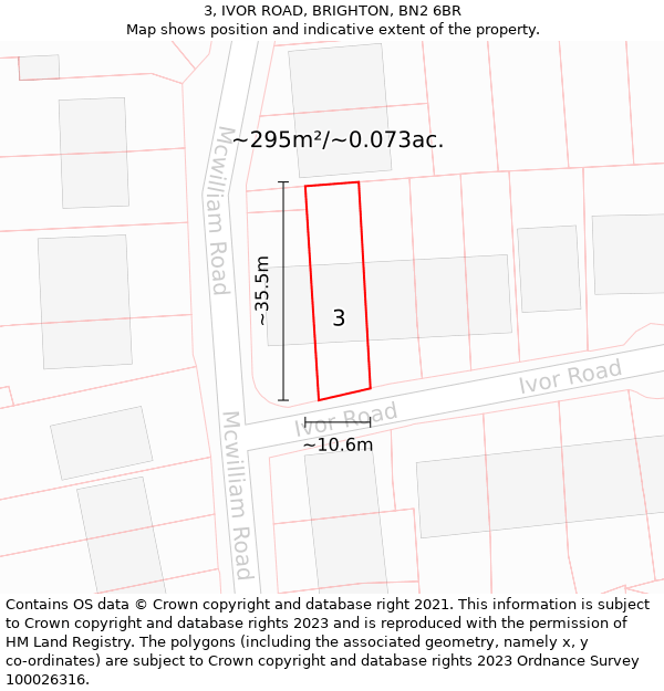 3, IVOR ROAD, BRIGHTON, BN2 6BR: Plot and title map