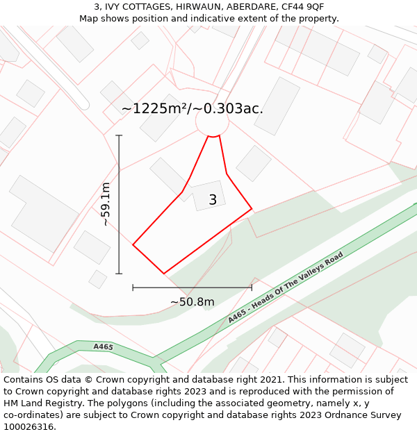 3, IVY COTTAGES, HIRWAUN, ABERDARE, CF44 9QF: Plot and title map