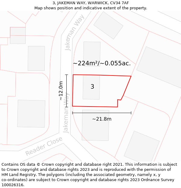 3, JAKEMAN WAY, WARWICK, CV34 7AF: Plot and title map