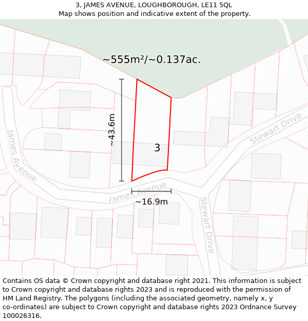 3, JAMES AVENUE, LOUGHBOROUGH, LE11 5QL: Plot and title map