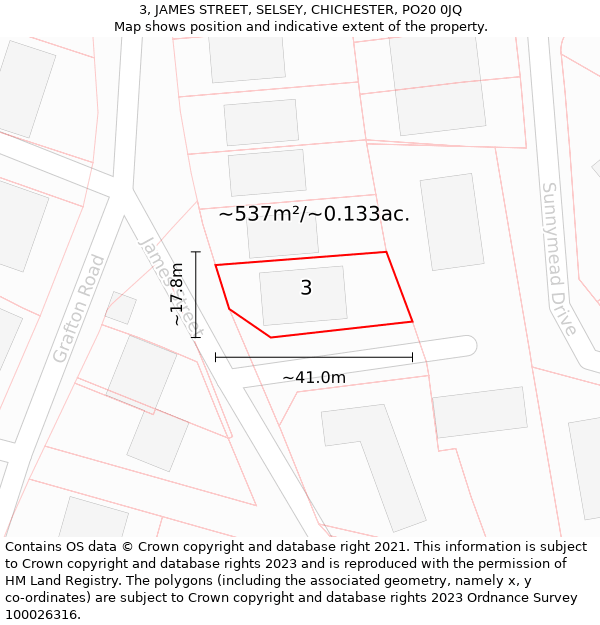 3, JAMES STREET, SELSEY, CHICHESTER, PO20 0JQ: Plot and title map