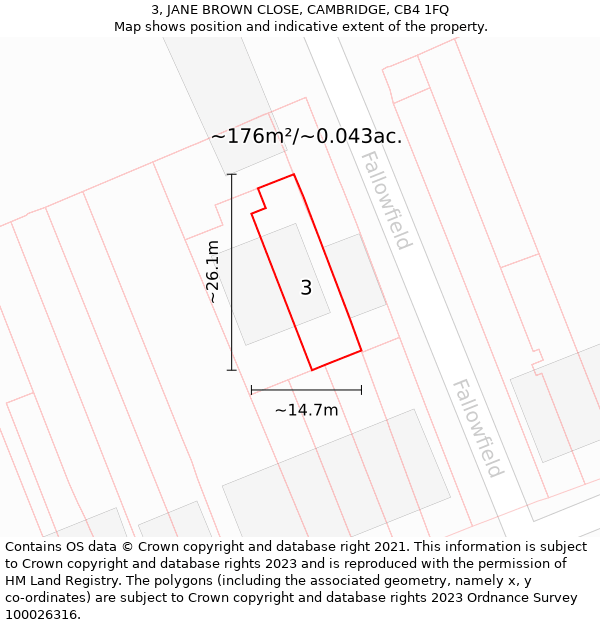 3, JANE BROWN CLOSE, CAMBRIDGE, CB4 1FQ: Plot and title map