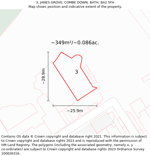 3, JANES GROVE, COMBE DOWN, BATH, BA2 5FH: Plot and title map