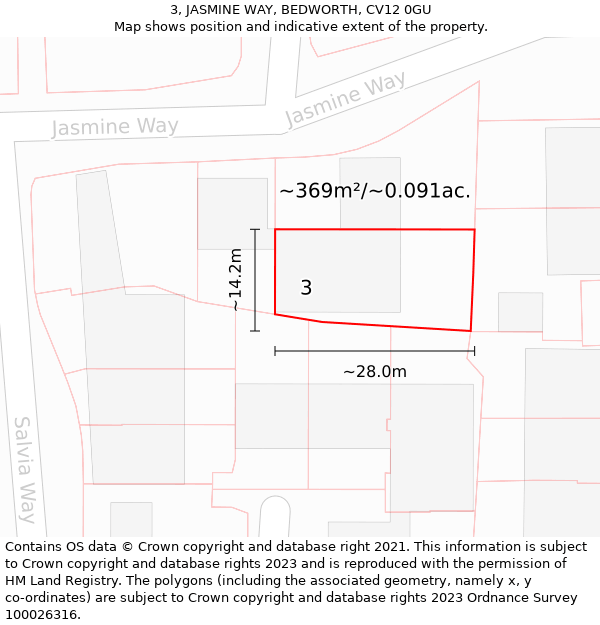 3, JASMINE WAY, BEDWORTH, CV12 0GU: Plot and title map