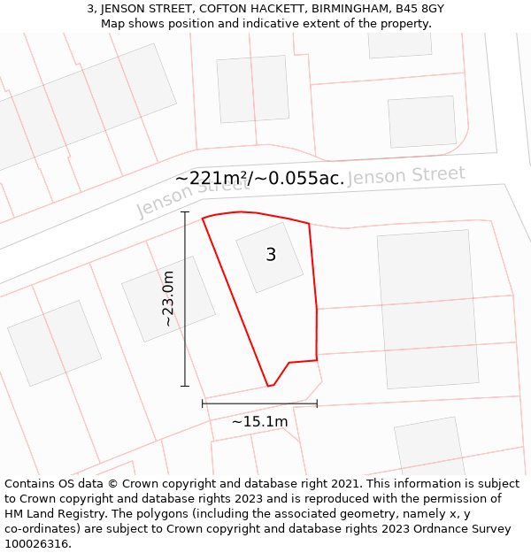 3, JENSON STREET, COFTON HACKETT, BIRMINGHAM, B45 8GY: Plot and title map