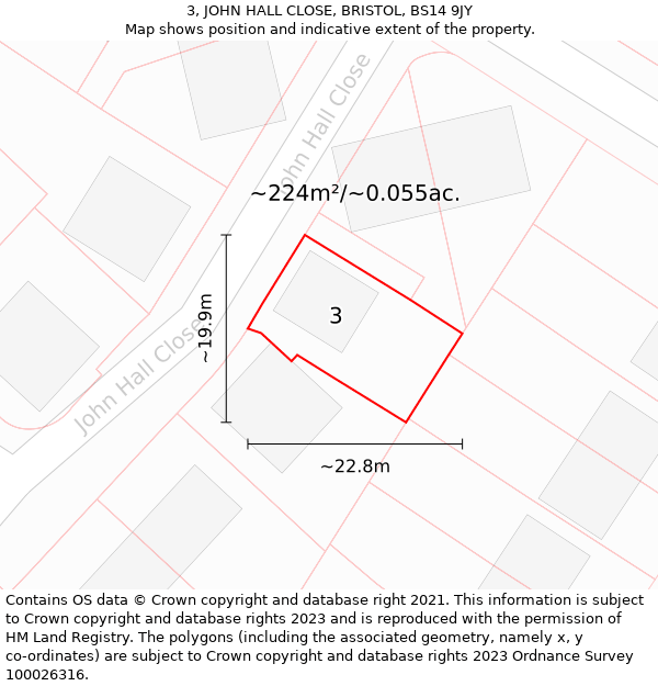 3, JOHN HALL CLOSE, BRISTOL, BS14 9JY: Plot and title map